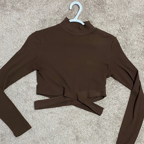 Ambiance Chocolate Brown Long Sleeve Crop Top - Picture 1 of 4
